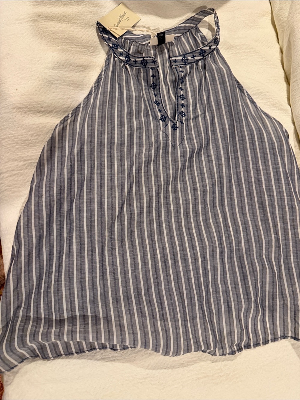 Universal Thread Blue and White Striped Halter Camisole with Embroidery